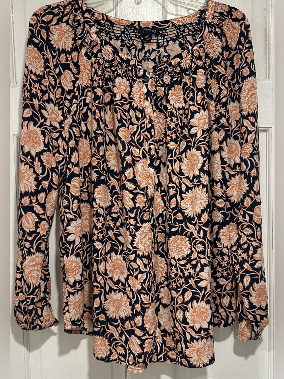 Lucky Brand XL Boho Floral Print Rayon Top Button Front Long Sleeve
